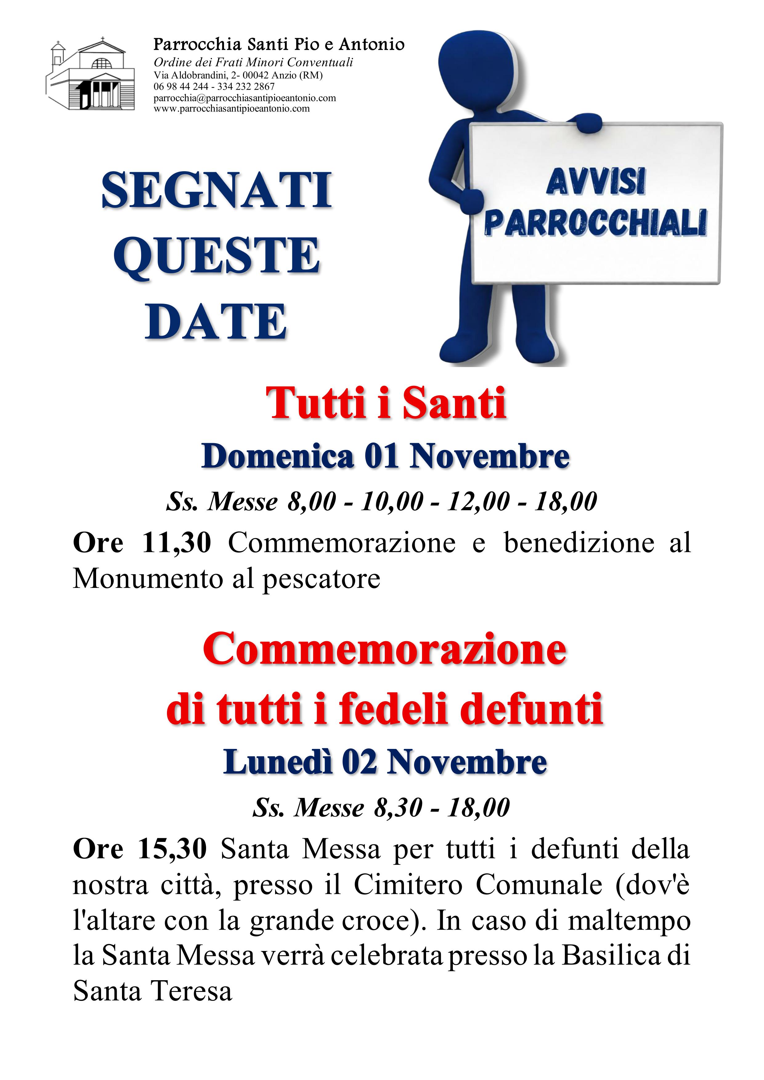Celebrazioni Ognissanti e Tutti i defunti